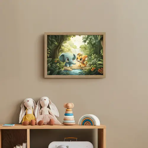 Olifant - Tijger - Bos - Jungle Light Box met batterij (Wandlamp kind) middel -sfeer2_kind