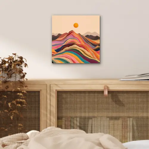 Zon - Kleurrijk landschap - Bergen aluminium wit klein -sfeer3
