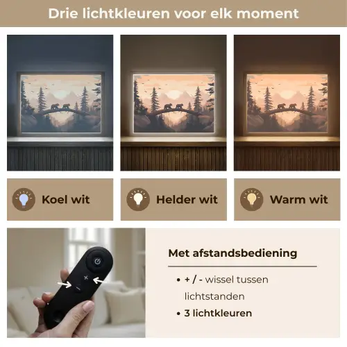 Beren - Bomen - Landschap - Zonsondergang Light Box met batterij (Wandlamp) middel -USP_lichtkleurNL