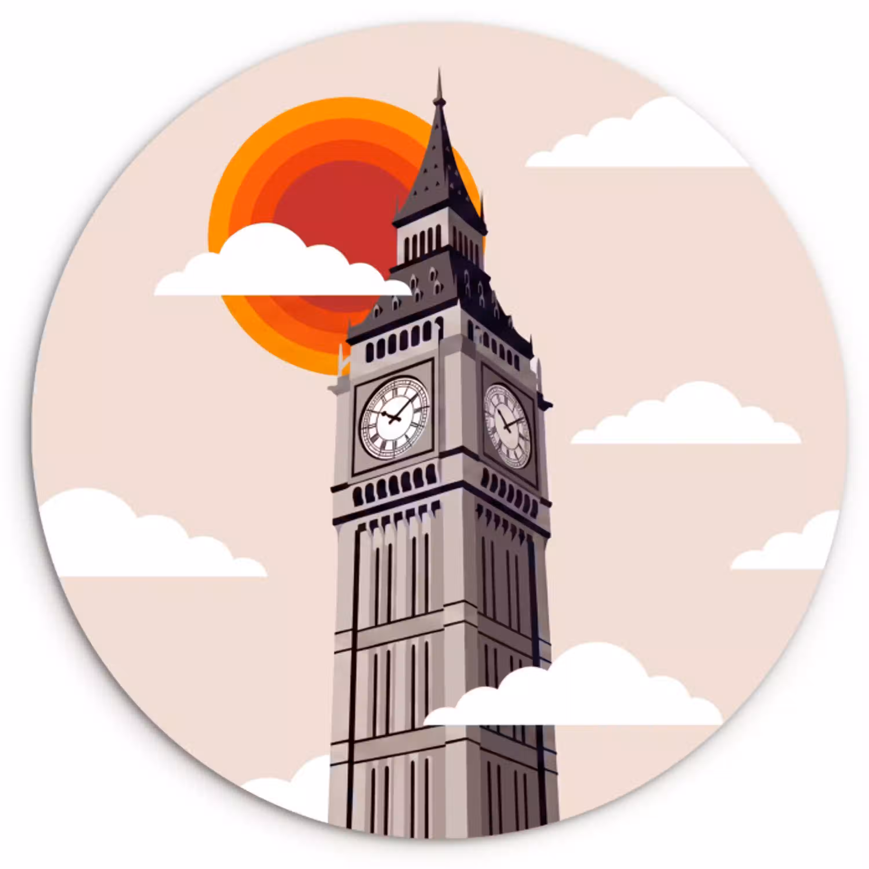 Toren - Klok - Londen - Architectuur - Retro Wandcirkel kunststof plaat 5mm dik klein -3d