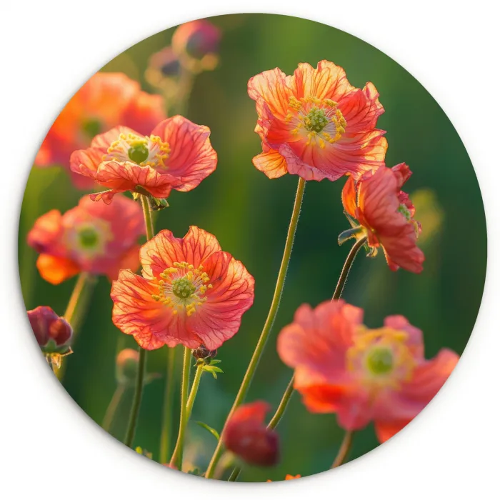 Bloemenveld - Zonnestralen - Oranje Wandcirkel plexiglas klein -3d