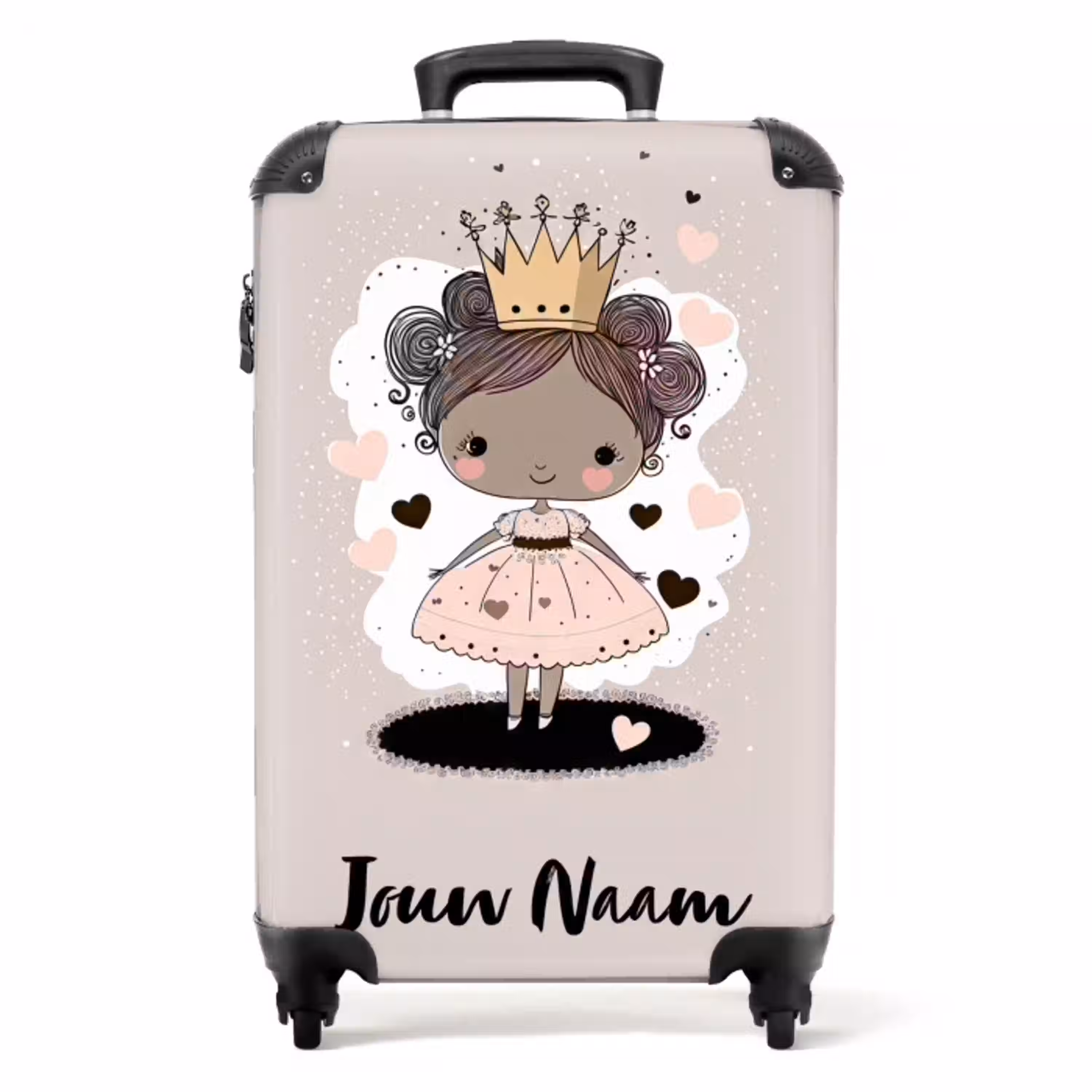 Prinses op gekleurde achtergrond met roze en zwarte hartjes NBS - Handbagage koffer - Kinderen Unisex middel -productfoto_recht