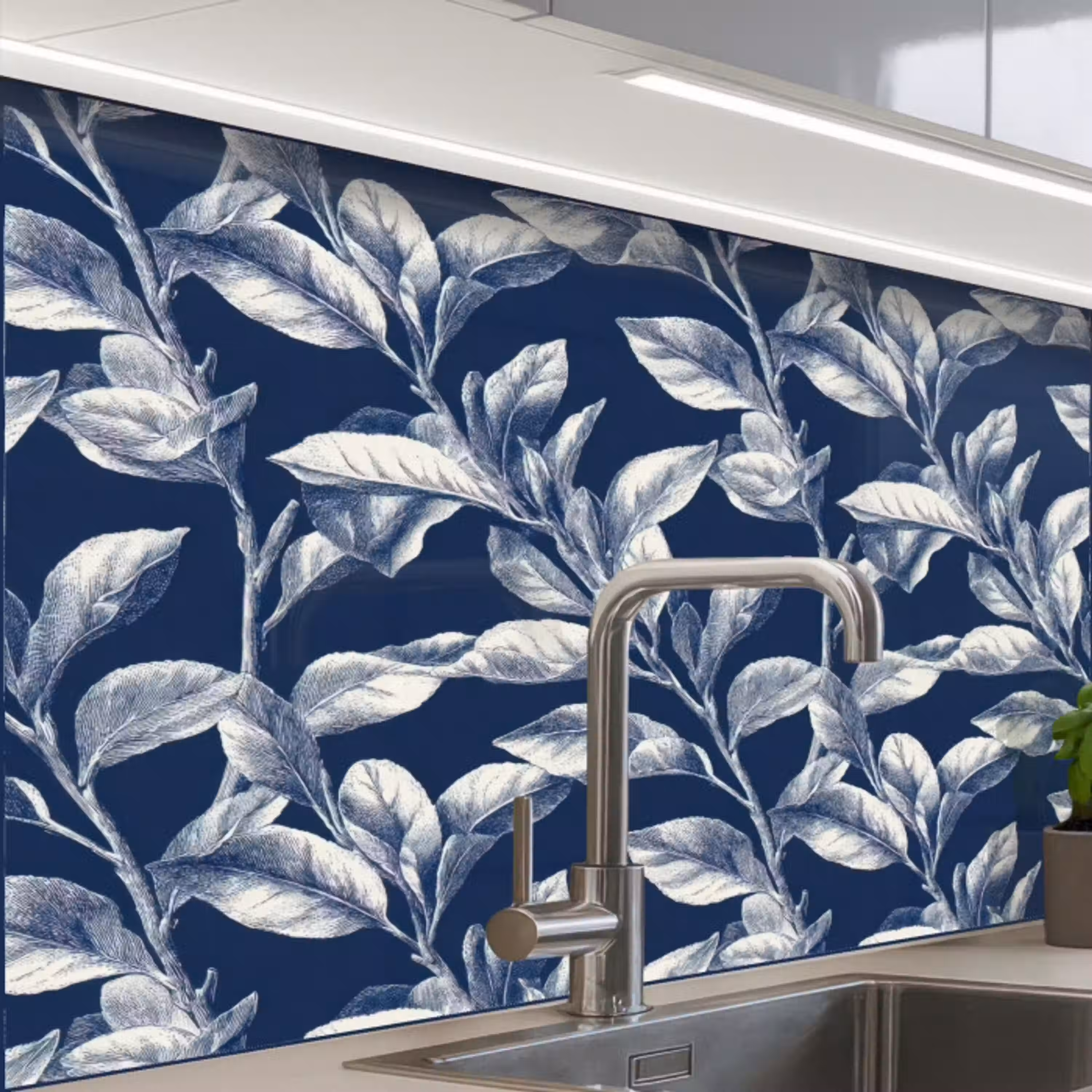 Botanisch - Patroon - Blauw keuken achterwand 2 middel 865 -zzzz3d_schuin