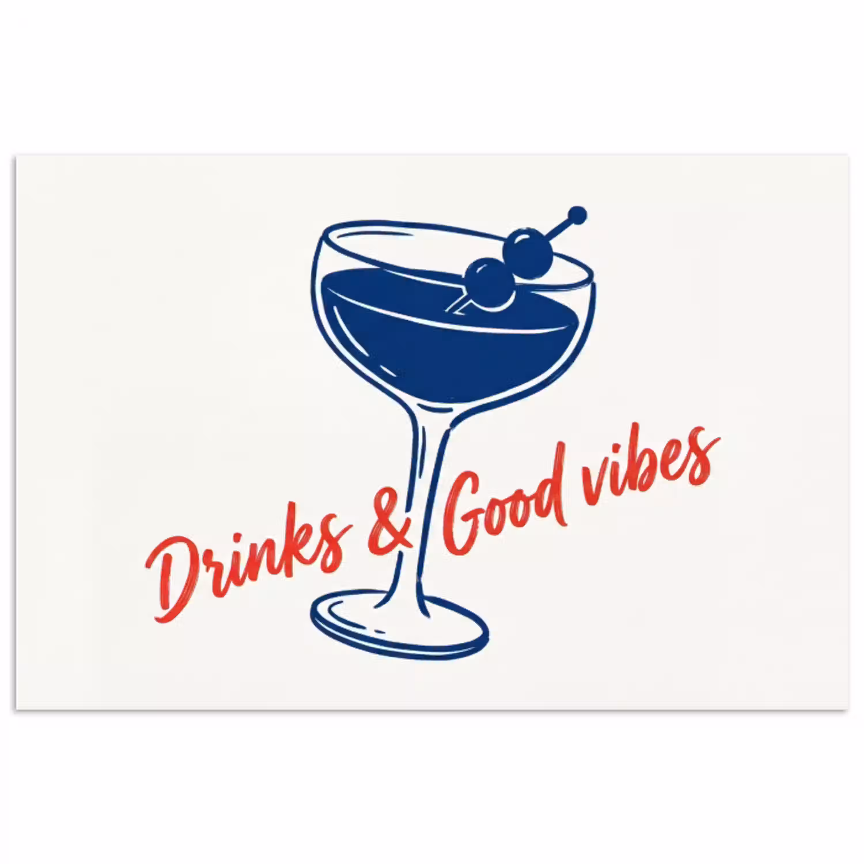 Cocktail - Glas - Illustratie - Blauw - Wit poster papier klein -3d