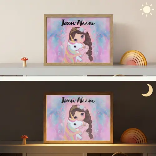 Meisje - Eenhoorn - Glitter Light Box met batterij (Wandlamp kind) middel -sfeer3_kind