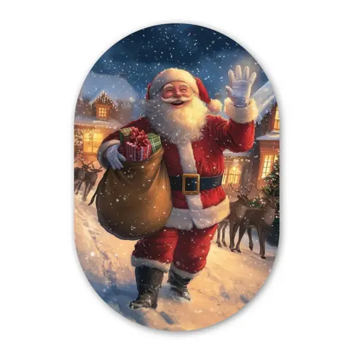 Kerstman - Dorp - Hert - Donker Wandcirkel Ovaal Forex klein -3d