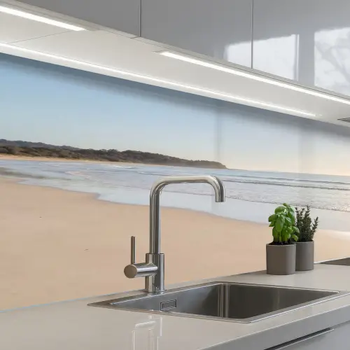 Zee - Zon - Zand keuken achterwand 2 middel -3d_schuin