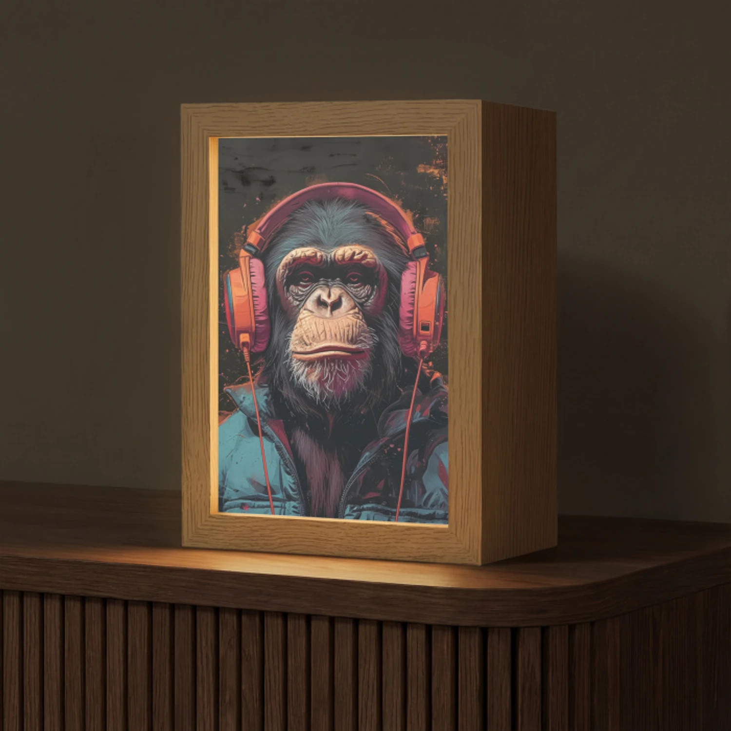 Graffiti - Chimpansee - Koptelefoon - Aap Light Box met kabel (Tafellamp) klein -z3d_website