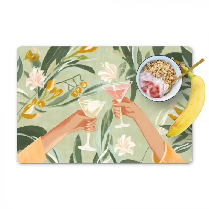 Glazen - Proosten - Bladeren - Groen Placemat vinyl groot -zzzproduct_Kitchenyeah-website