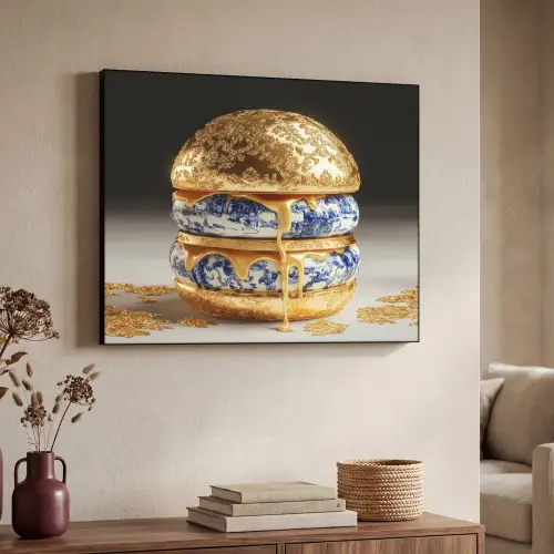 Delftsblauw - Goud - Burger Textielframe - compleet frame klein -sfeer3