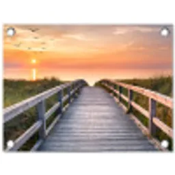 Zonsonderang - Zee - Pad - Gras - Duin - Vogels tuinposter los doek klein -3d