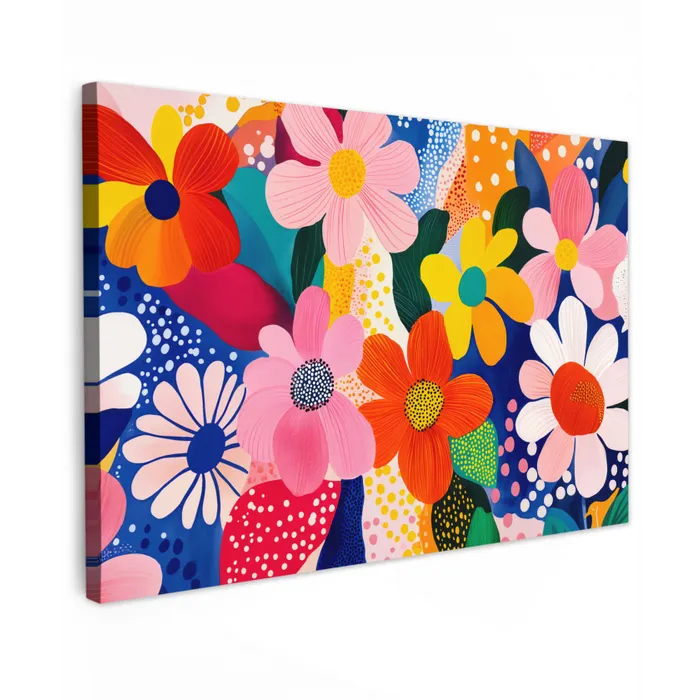Bloemen - Kleurrijk - Stippen Tuinposter op houten frame 2 cm dik klein -3d