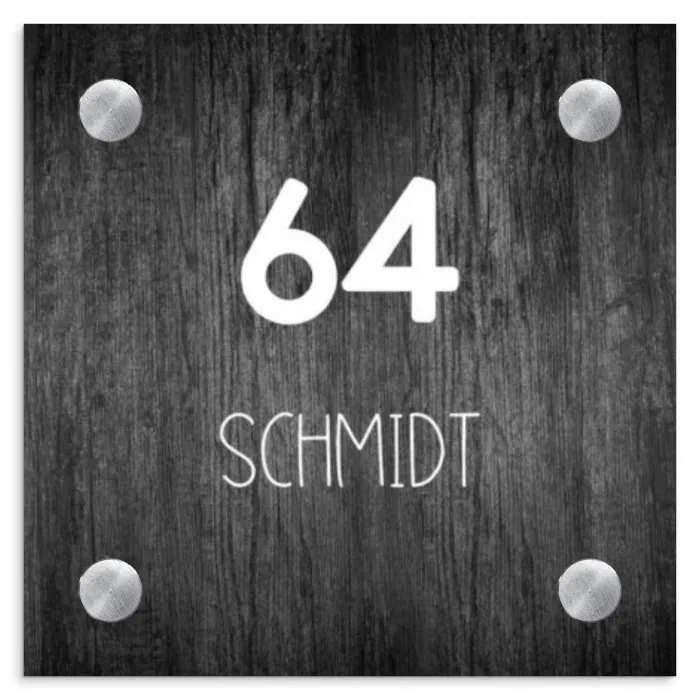 Donker hout - Modern Naambord Vierkant klein -3d
