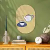 Theepot - Kopje - Beige - Illustratie Wandcirkel Ovaal Forex klein -sfeer2