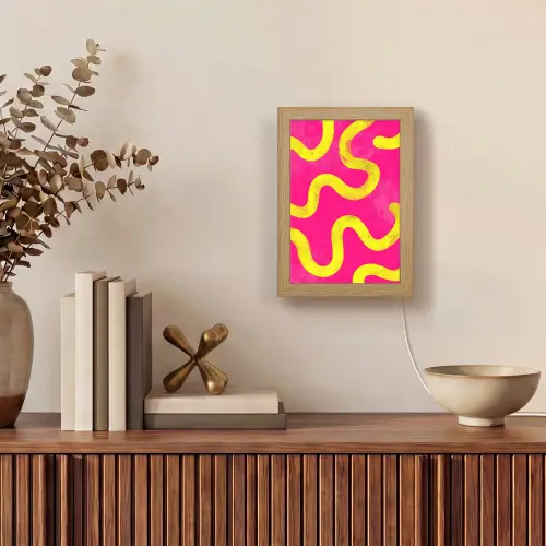 Lijn - Geel - Abstract Light Box met kabel (Tafellamp) klein -sfeer2