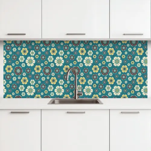 Retro - Bloemen - Patronen - Blauw keuken achterwand 2 middel 871 -3d