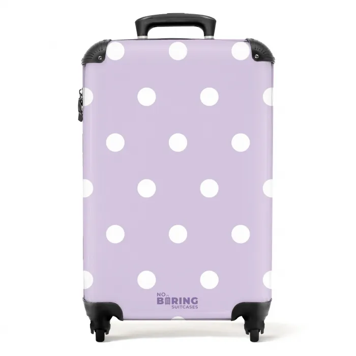 Lichtpaarse achtergrond met witte stippen NBS - Handbagage koffer - Unisex middel -productfoto_recht