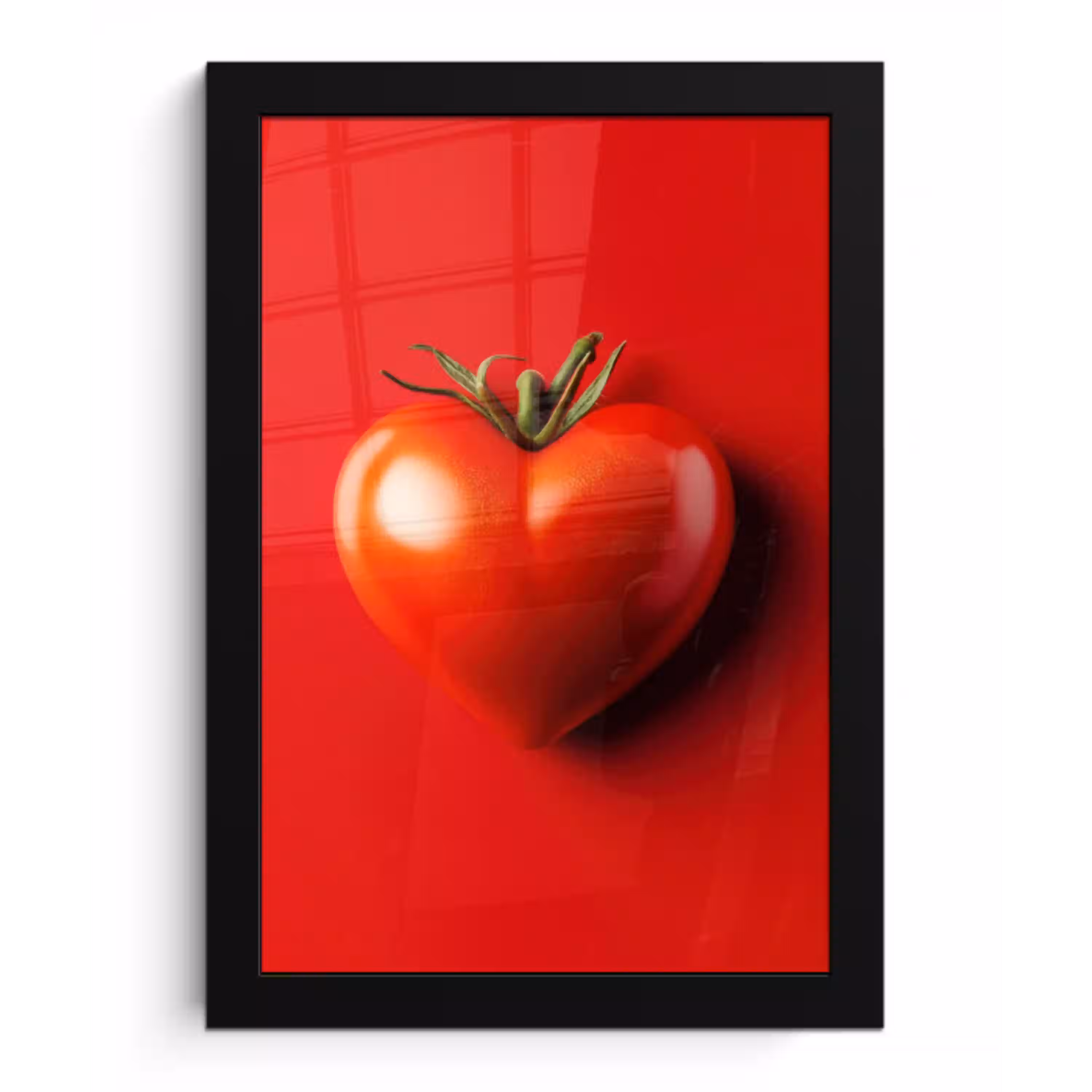 Tomaat - Rood - Hart fotolijst zwart zonder passe partout klein -3d