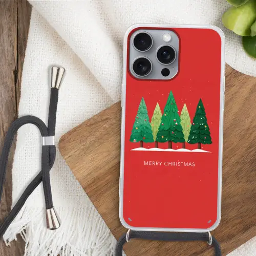 Minimalistisch - Kerstbomen - Rood - Sneeuw Hoesje iPhone 16 Pro Max met koord klein -sfeer4