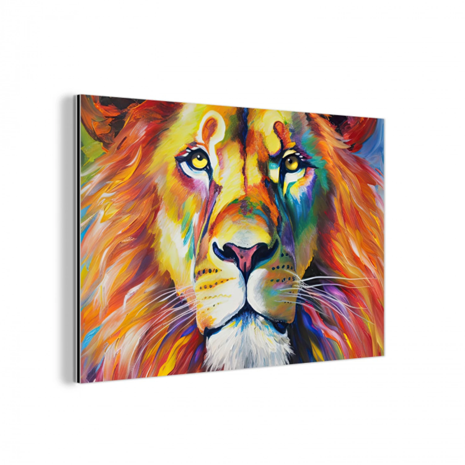 Leeuw - Olieverf - Kunst - Dieren aluminium wit klein -3d