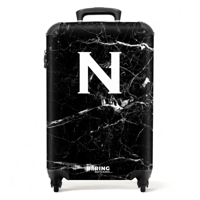 Suitcase - Letter N - Marble - Black - Marble print