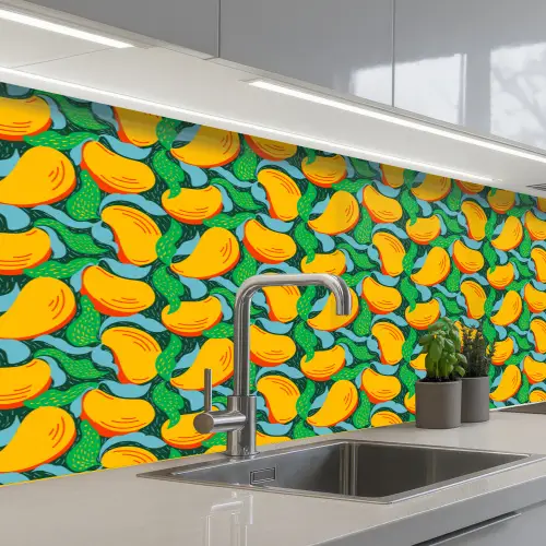 Mango - Patroon - Fruit - Bladeren keuken achterwand 2 middel 871 -3d_schuin
