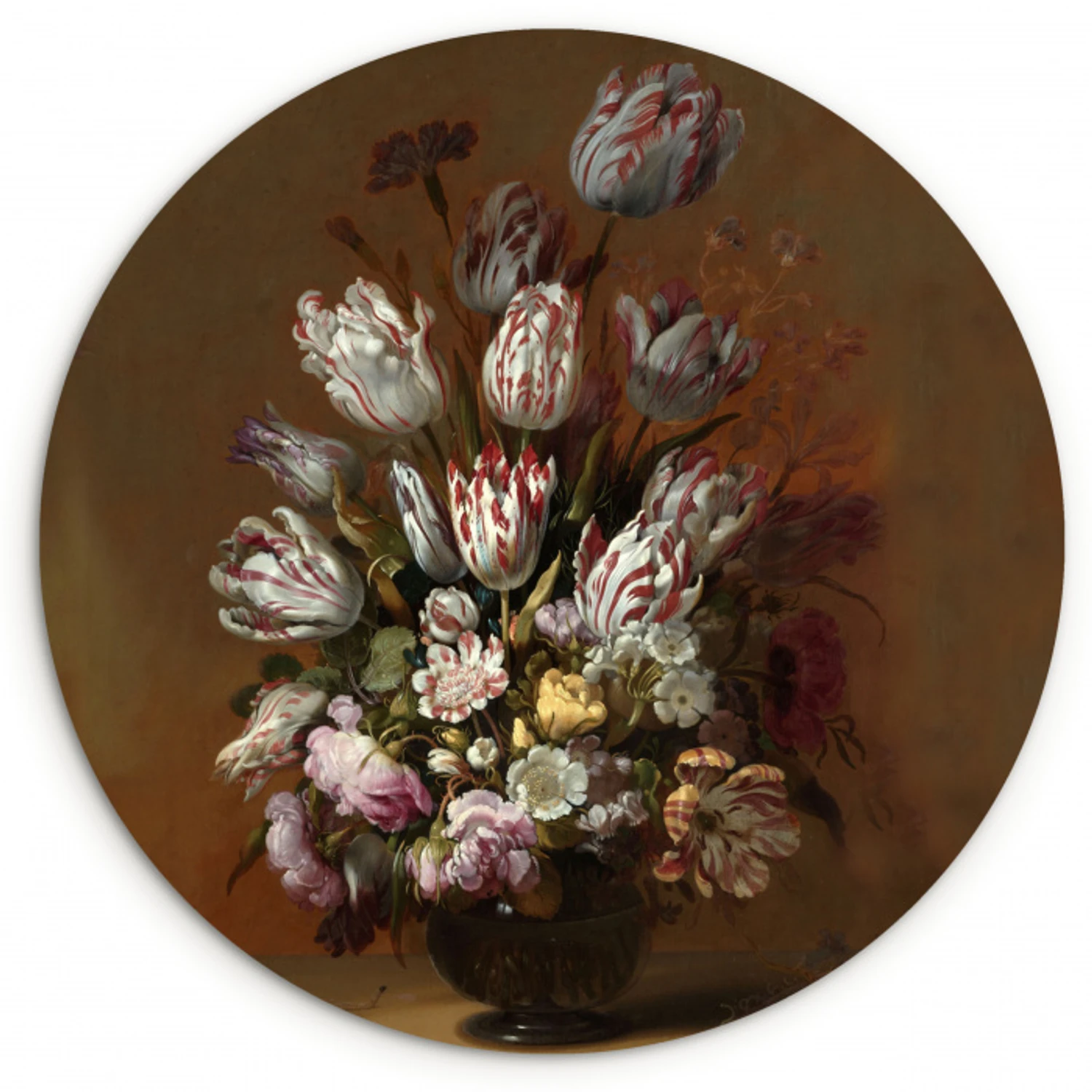 Kunst - Bloemen - Stilleven - Oude meesters - Vintage Wandcirkel kunststof plaat 5mm dik klein -3d