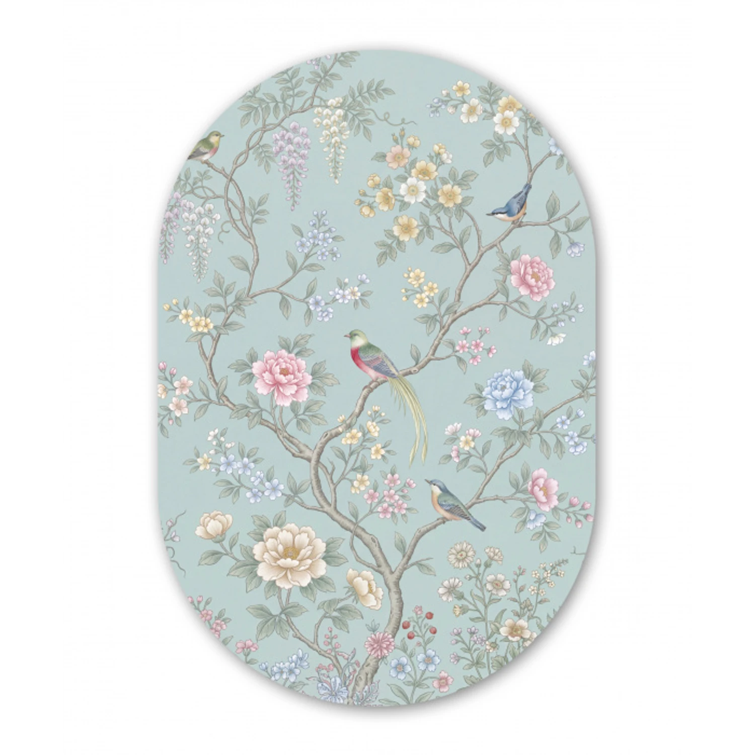 Vogel - Bloemen - Kleurrijk Wandcirkel Ovaal Forex klein -3d