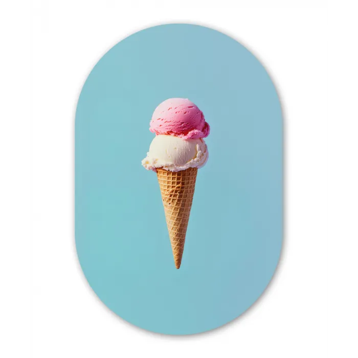 Bolletjes - Schepijs - Hoorntje - Blauw Wandcirkel Ovaal Glas middel -3d
