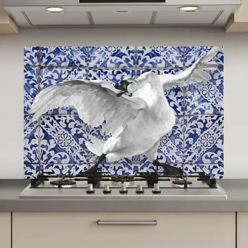 Zwaan - Kunst - Delfts blauw - Schilderij - Oude meesters keuken achterwand spatscherm klein -3d_website
