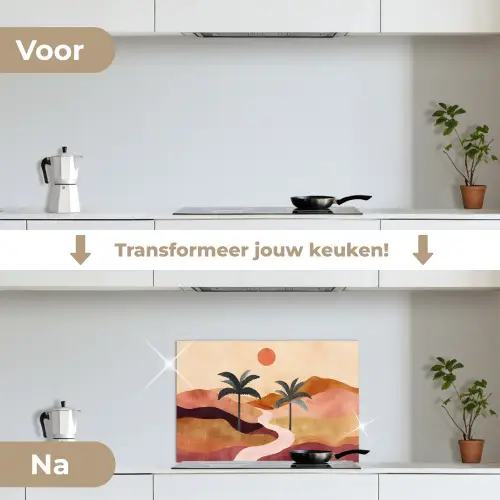 Heuvels - Palmbomen - Abstract keuken achterwand spatscherm klein -voor_na_NL