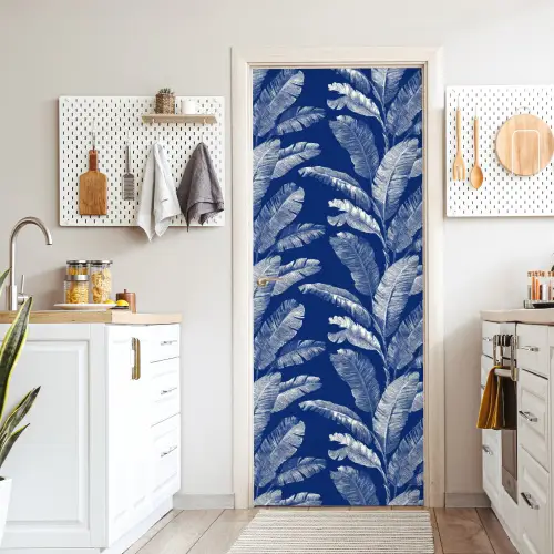 Blad - Palm - Blauw deurposter klein 289 -sfeer5