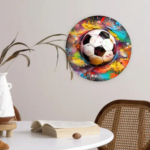Voetbal - Verf - Kleuren - Zwart - Wit Wandcirkel kunststof plaat 5mm dik klein -sfeer4