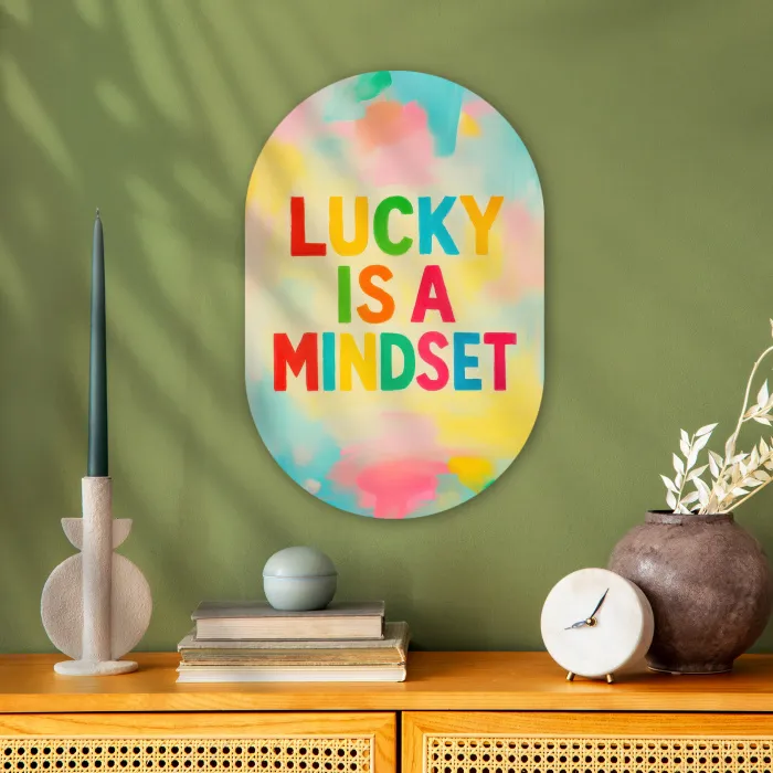 Quote - Lucky - Regenboogkleuren Wandcirkel Ovaal Forex klein -sfeer2