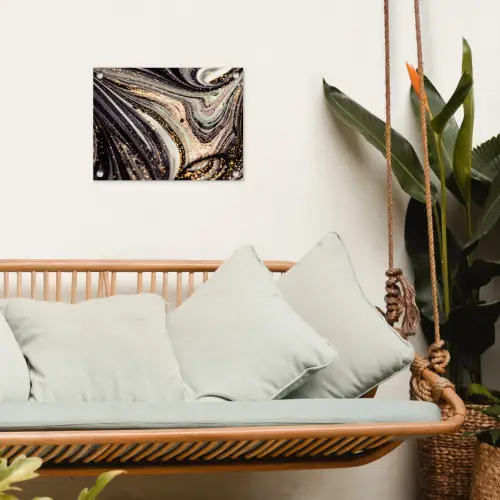 Marmerlook - Zwart - Goud - Wit - Glitter - Marmer tuinposter los doek klein -sfeer7