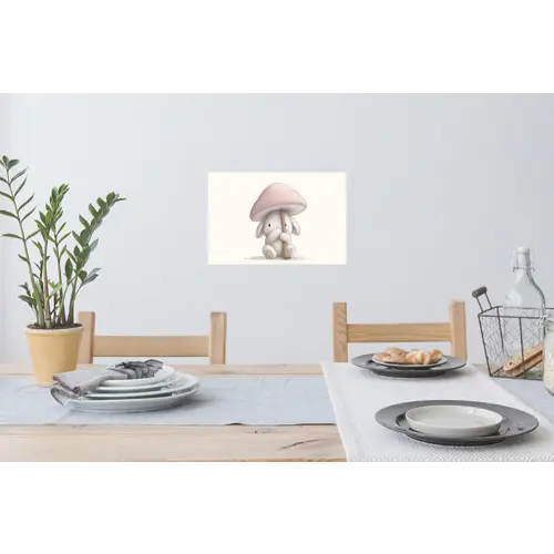 Paddenstoel - Konijn - Roze Muursticker klein -eettafel