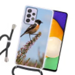 Roodborsttapuit - Heide - Paars - Natuur - Sfeervol Hoesje Samsung Galaxy A52 5G met koord klein -sfeer1