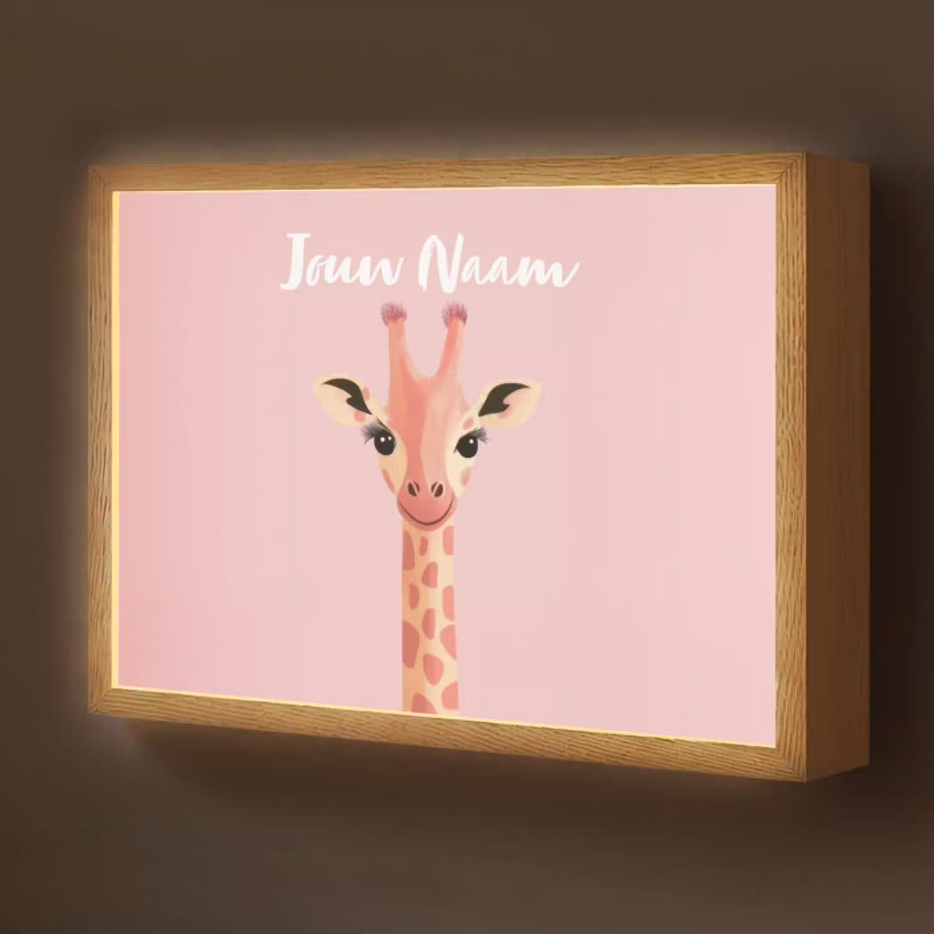 Giraffe - Illustratie - Roze Light Box met batterij (Wandlamp kind) middel -z3d_website