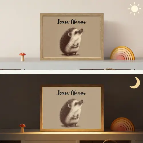 Egel - Snuitje - Bruin - Stekels Light Box met batterij (Wandlamp kind) middel -sfeer3_kind