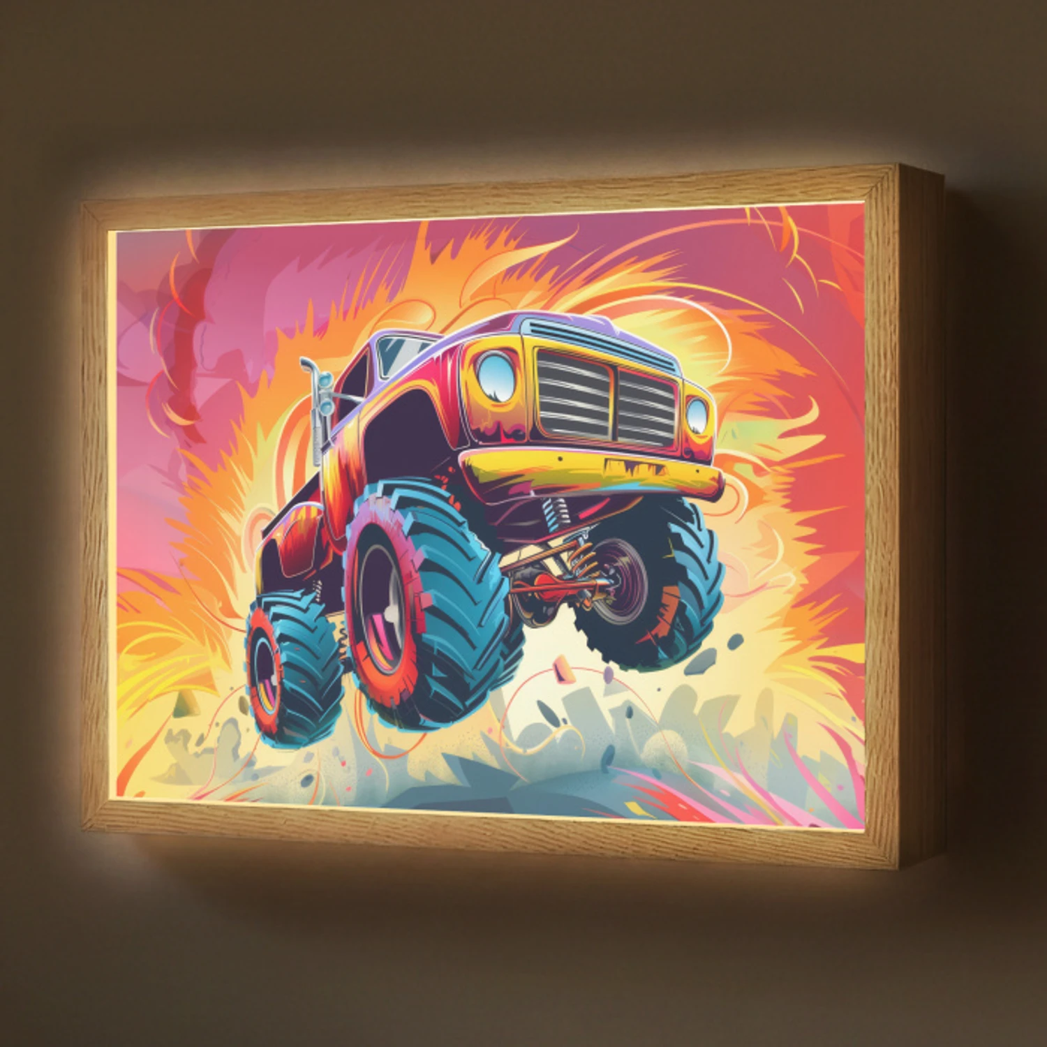 Monstertruck - Auto - Jongens - Kleurrijk Light Box met batterij (Wandlamp) middel -z3d_website