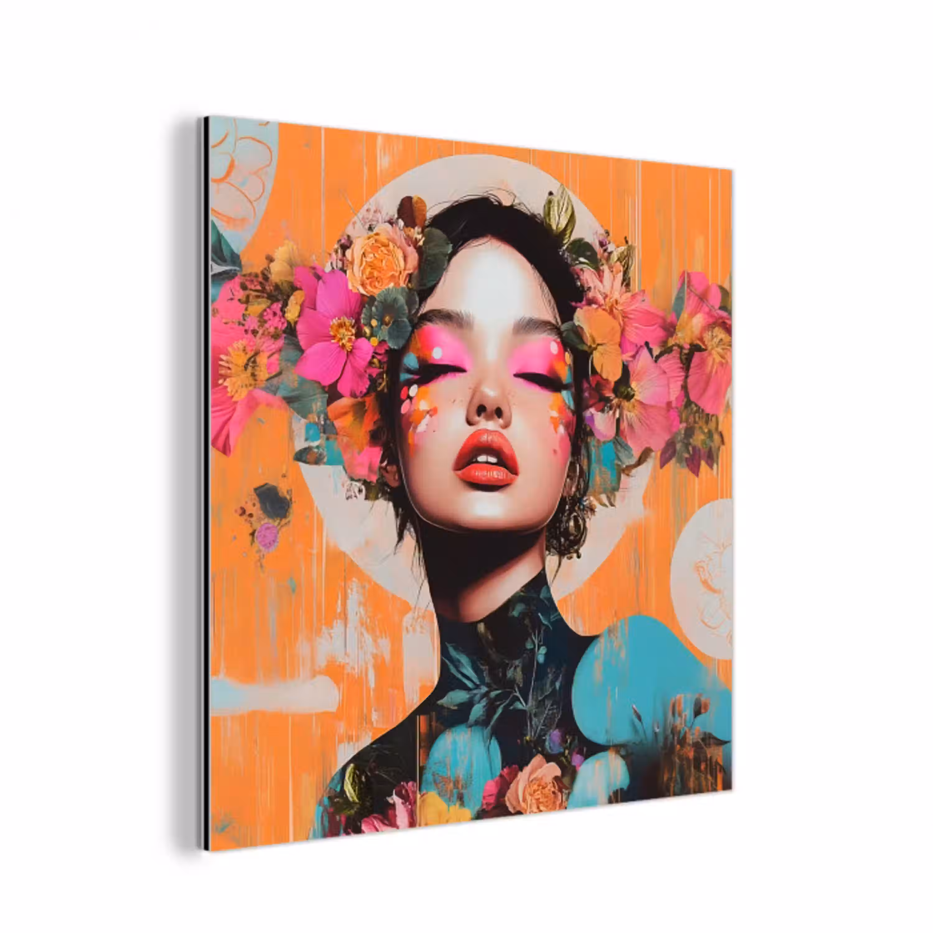 Portret - Vrouw - Abstract - Bloemen aluminium wit klein -3d