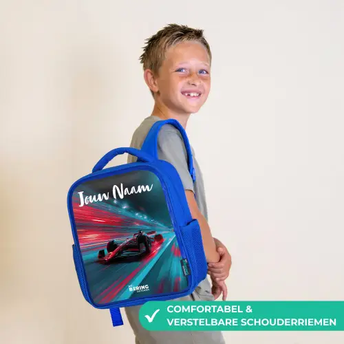 Formule 1 - Raceauto - Rood - Neonverlichting Kinderrugzak - Blauw middel -sfeer3_NL