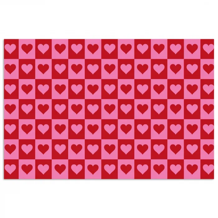 Rood - Roze - Schaakbord - Valentijn poster papier klein -3d