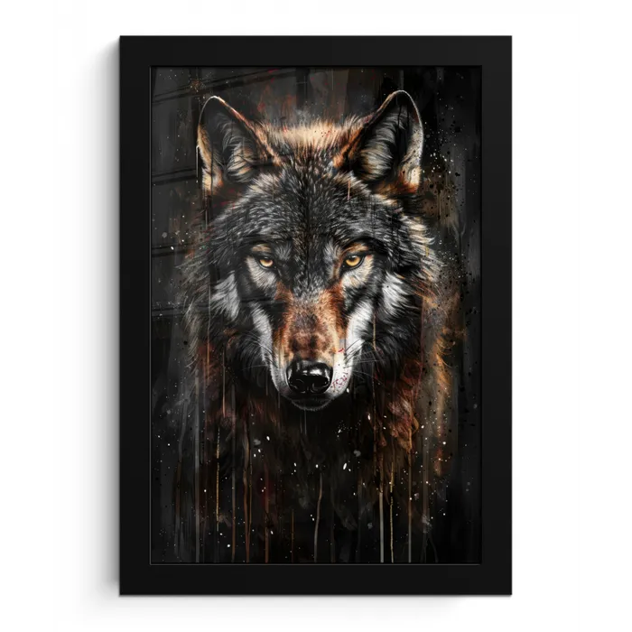 Dieren - Wolf - Portret - Zwart - Bruin fotolijst zwart zonder passe partout klein -3d