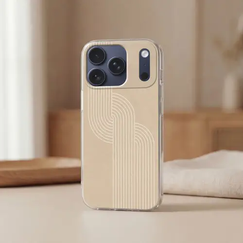 Parallelle lijnen - Lichte textuur - Beige Telefoonhoesje iPhone 17 Pro klein -sfeer2