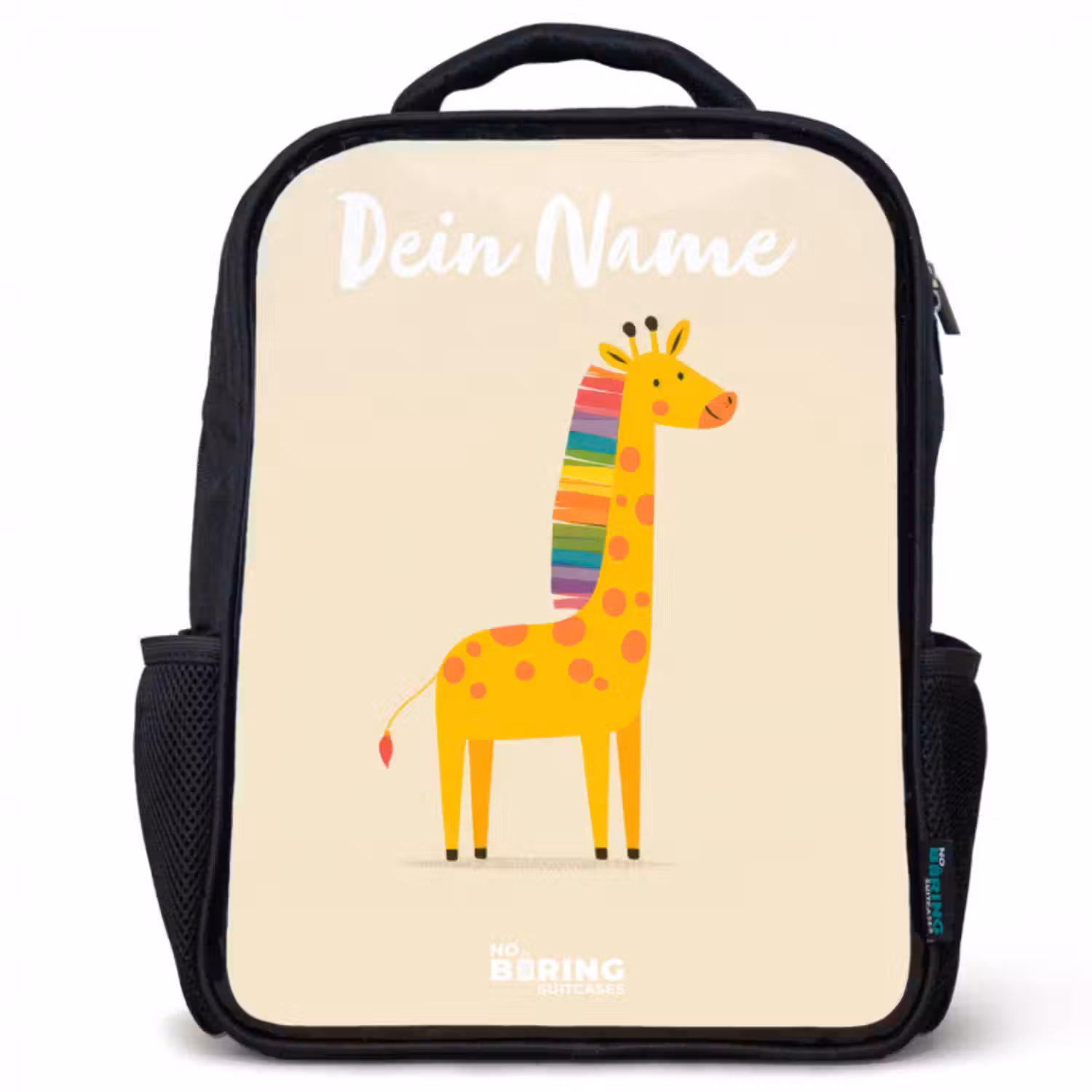 Kinderrucksack mit Namen - Schwarz - Giraffe - Tier - Farbenfroh