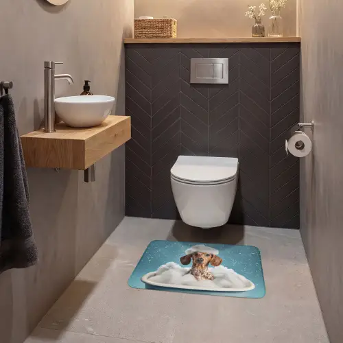 Teckel - Bad - Schuim - Waterdruppels WCmat klein -sfeer2