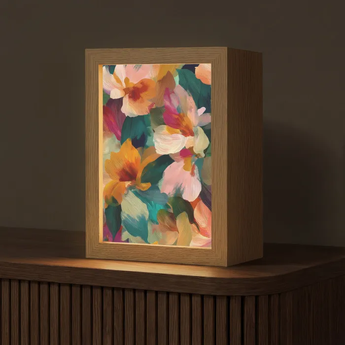 Harmonieus - Abstracte bloemen - Warme tinten Light Box met kabel (Tafellamp) klein -z3d_website
