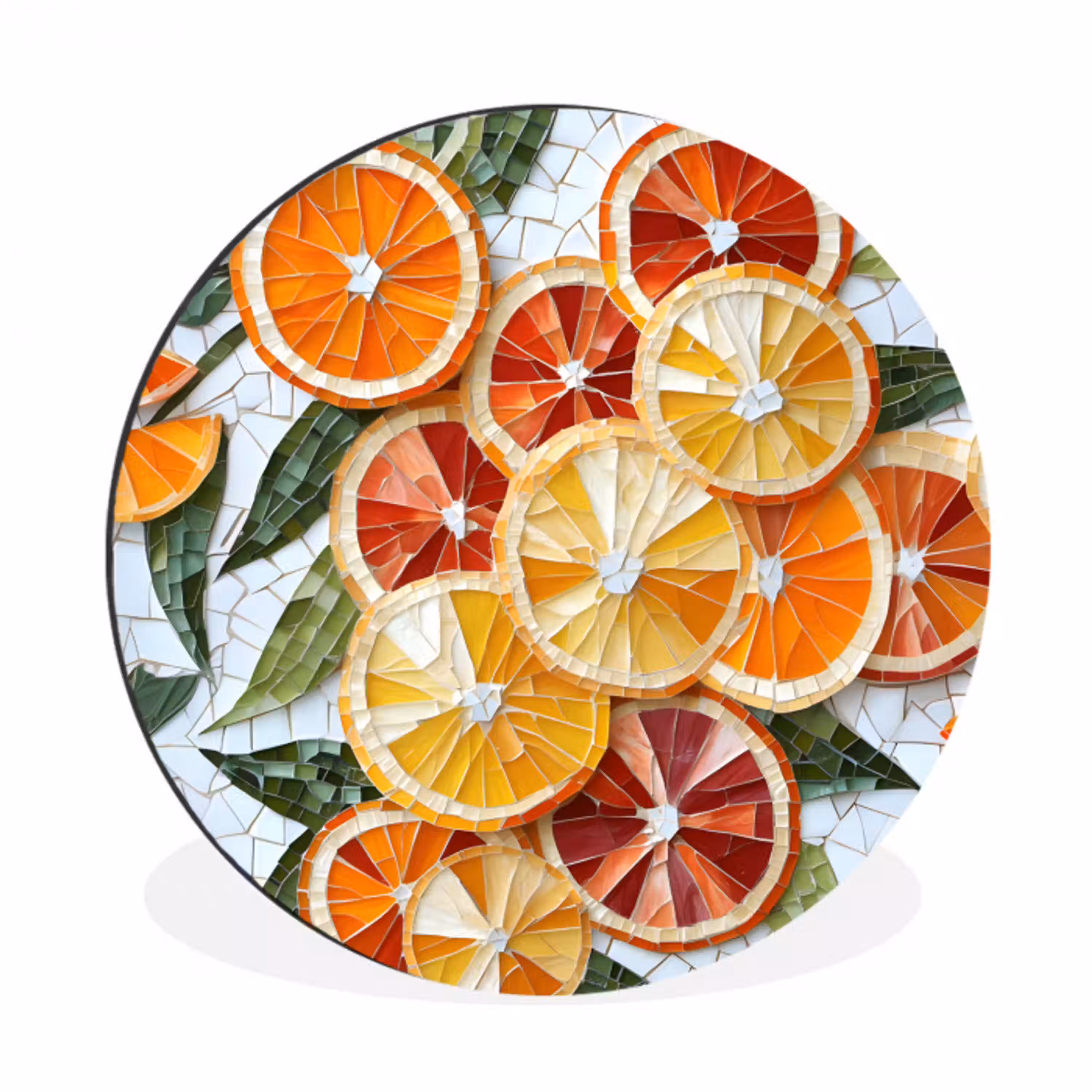 Schijfjes - Fruit - Oranje - Mozaïek Wandcirkel aluminium klein -3d
