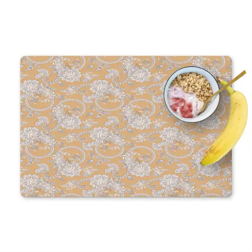 Paisleymotief - Wit - Bloemen - Geel Placemat vinyl groot 368 -zzzproduct_Kitchenyeah-website